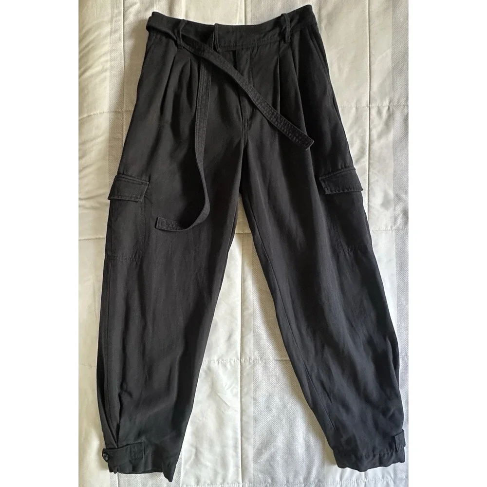 Banana Republic Lyocell Linen Blend‎ Belted Cargo Pants 6L Black RT $110 READ